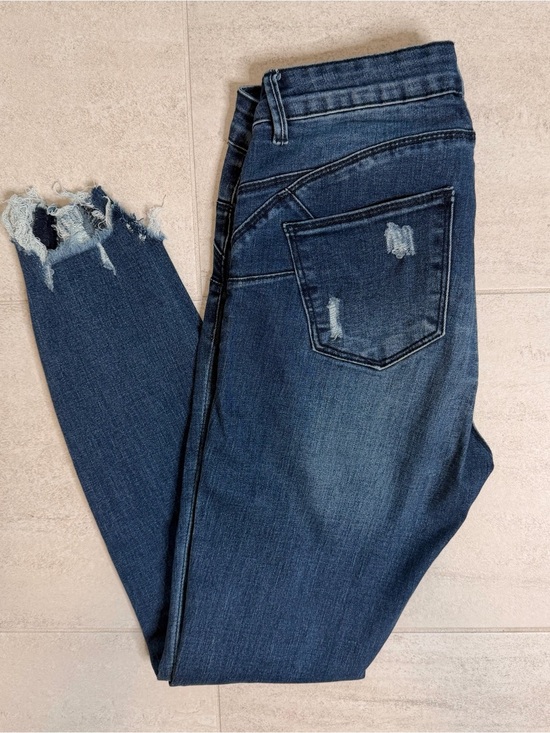 Source Unknown Denim - Dark Blue Skinny Jeans with Frayed Hem